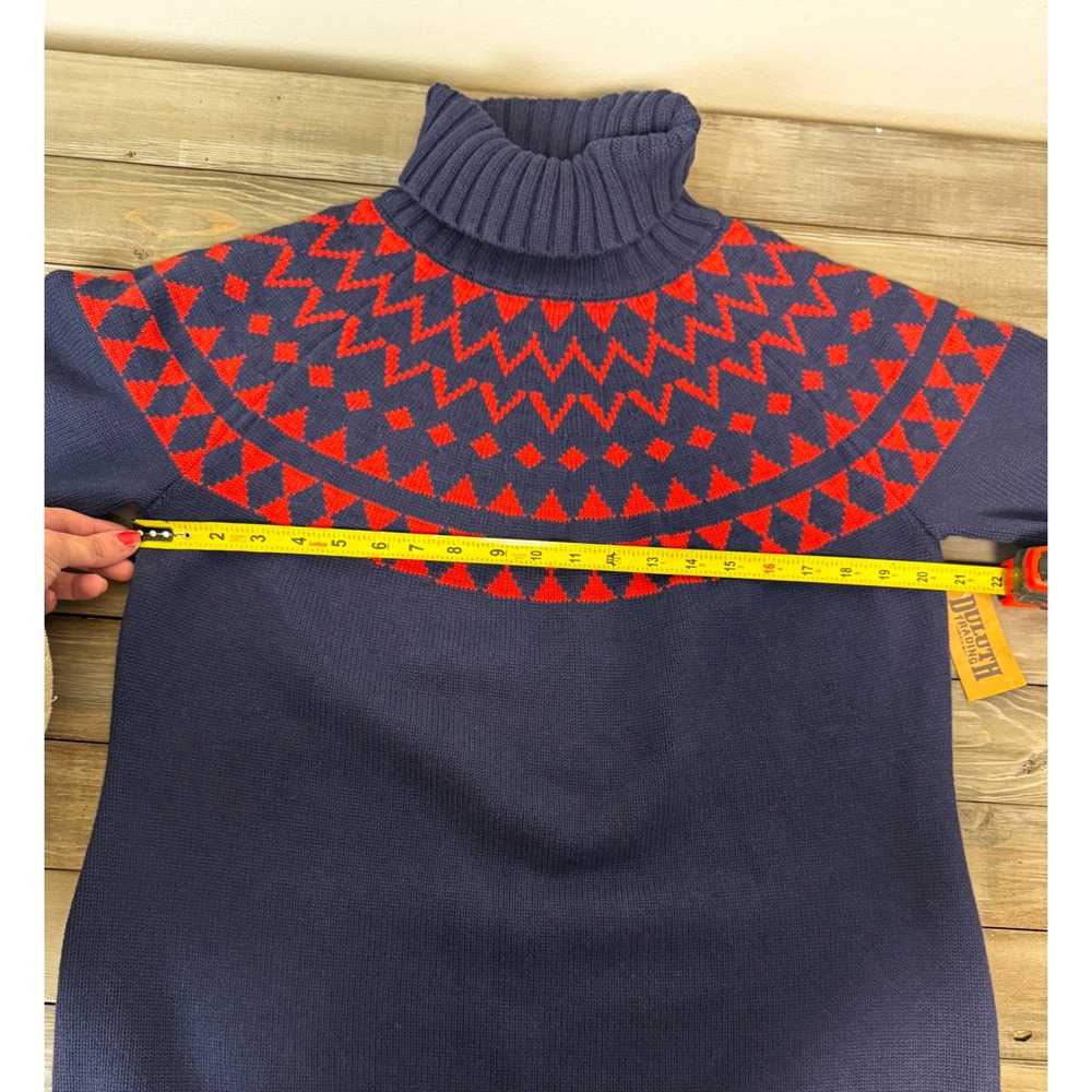 NWT Duluth‎ Trading Co Thick Fairisle Turtleneck Sweater Navy Red Women's Size L - Picture 7 of 8